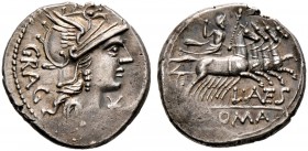 Römische Republik. L.A. Gragulus 136 v. Chr 
Denar -Rom-. Romakopf mit Flügelhelm nach rechts, dahinter GRAG, davor Wertzeichen / Jupiter mit Doppelb...