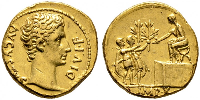 Kaiserzeit. Augustus 27 v. Chr. -14 n. Chr 
Aureus 15 v. Chr. -Lugdunum-. AVGVS...