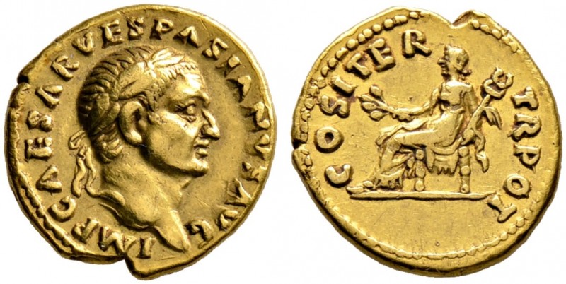 Kaiserzeit. Vespasianus 69-79 
Aureus 71 -Rom-. IMP CAESAR VESPASIANVS AVG. Bel...
