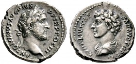 Kaiserzeit. Antoninus Pius 138-161 
Denar 140/141 -Rom-. ANTONINVS AVG PIVS P P TR P COS III. Belorbeerte Büste nach rechts / AVRELIVS CAES AVG PII F...