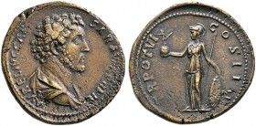 Kaiserzeit. Marcus Aurelius Caesar 138-161 
Sesterz 151/152 -Rom-. AVRELIVS CAESAR AVG P II FIL. Bloße drapierte Büste nach rechts / TR POT VI COS II...