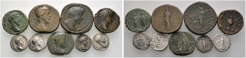 Kaiserzeit. Marcus Aurelius 161-180 
Lot (9 Stücke): 4x Denar (Sitzende Concord...