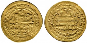 Samaniden. Nuh II. bin Mansur I. AH 365-387/AD 976-997 
Golddinar AH 377 -Nishabur-. Album 1468. 6,28 g
leicht gewellt, sehr schön