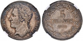 Belgien-Königreich. Leopold I. 1830-1865 
5 Francs 1833. KM 3.1, Dav. 50. In US-Plastikholder der NGC (slabbed) mit der Bewertung MS 62
selten in di...
