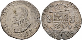 Belgien-Brabant. Philipp II. von Spanien 1555-1598 
Philippstaler (Ecu philippe) 1591 -Antwerpen-. Delm. 18, Dav. 8637, Vanhoudt 362.
leichte Tönung...
