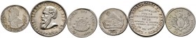 Bolivien. Republik 
Lot (3 Stücke): Kleine Silbermedaille zu 1/10 Boliviano 1865 unsigniert. Widmung an General Melgarejo von der Bevölkerung der Sta...