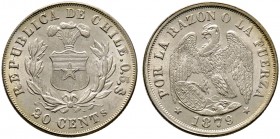 Chile. Republik 
20 Centavos 1879. KM 138.2.
prägefrisches Prachtexemplar