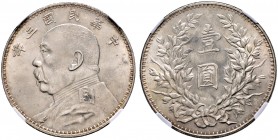 China-Republik. 1. Republik 1912-1949 
Dollar Jahr 3 (1914). Präsident Yuan Shi-kai. Y. 329, Kann 646, L./M. 63, Dav. 225. In Plastikholder der NGC s...