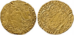 Frankreich-Königreich. Philipp VI. von Valois 1328-1350 
Angel d'or o.J. (1342). 3. Emission. In einem Vielpass steht unter einem Baldachin der gekrö...