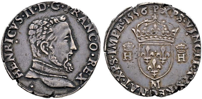 Frankreich-Königreich. Henri II. 1547-1559 
Teston 1556 -Toulouse-. Brustbild i...