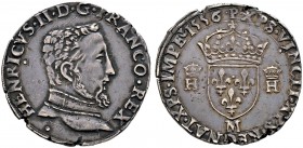 Frankreich-Königreich. Henri II. 1547-1559 
Teston 1556 -Toulouse-. Brustbild im Harnisch nach rechts / Gekrönter Wappenschild zwischen zwei gekrönte...