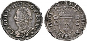 Frankreich-Königreich. Henri III. 1574-1589 
Demi Teston 1575 -Toulouse-. 8e type. Prägung im Namen Charles IX. Belorbeertes Brustbild im Harnisch na...