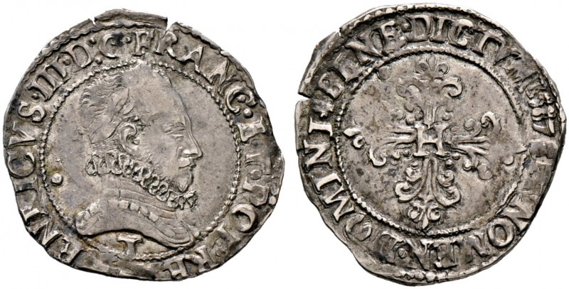 Frankreich-Königreich. Henri III. 1574-1589 
Quart de franc au col fraisé 1587 ...