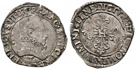 Frankreich-Königreich. Henri III. 1574-1589 
Quart de franc au col fraisé 1587 -Nantes-. Belorbeertes Brustbild im Harnisch nach rechts / Initiale "H...