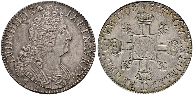 Frankreich-Königreich. Louis XIV. 1643-1715 
Ecu aux huit L 1706 -Lyon-. Gad. 2...