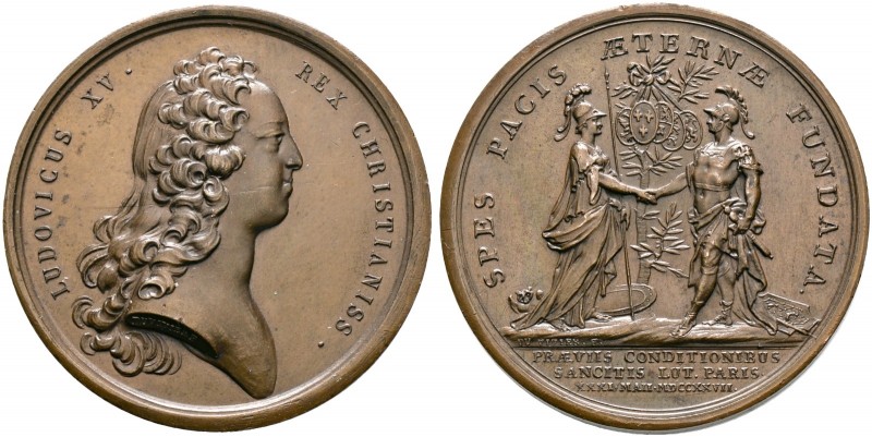 Frankreich-Königreich. Louis XV. 1715-1774 
Bronzemedaille 1727 von Duvivier, a...