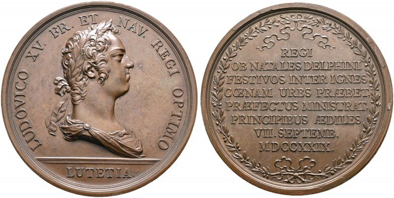 Frankreich-Königreich. Louis XV. 1715-1774 
Bronzemedaille 1729 von Duvivier, a...