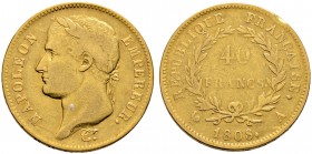 Frankreich-Königreich. Napoleon I. 1804-1815 
40 Francs 1808 -Paris-. Gad. 1083, Schl. 40, Fr. 493. 12,76 g
fast sehr schön