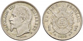 Frankreich-Königreich. Napoleon III. 1852-1870 
Franc 1870 -Straßburg-. Gad. 463.
Prachtexemplar mit feiner Tönung, fast Stempelglanz