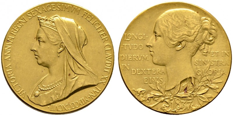 Großbritannien. Victoria 1837-1901 
Mattierte Goldmedaille 1897 von G.W. de Sau...