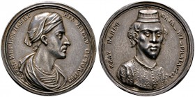 Indonesien. 
Silbermedaille 1682 unsigniert (nach einem Modell von G. Bower), auf den Besuch des marokkani­schen Gesandten Kain Mohammed ben Hadu Ott...