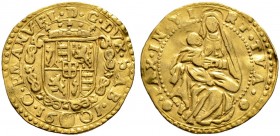 Italien-Savoyen. Carlo Emanuele I. 1580-1630 
Ducato 1601 -Turin-. Gekrönter Wappenschild / Madonna mit Kind. Cudazzo 587a, Simon. 18/1, Fr. 1056. 3,...