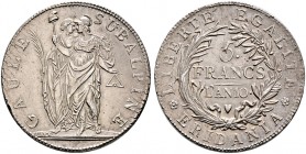 Italien-Subalpine Republik. 
5 Francs L'AN 10 (1801) -Turin-. Pagani 6, Dav. 197.
selten in dieser Erhaltung, minimale Schrötlingsfehler, vorzüglich...