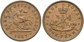 Kanada. 
Cu-Penny "Bank Token" 1857. Upper Canada. Breton 719, KM Tn 2. 33,4 mm
vorzüglich