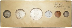 Kanada. 
6 tlg.- Proof-Like Set 1954. 1 Cent bis 1 Dollar "Kanufahrer". KM PL 3 (49-54).
selten, in der Originalverpackung "white cardboard", Polier...