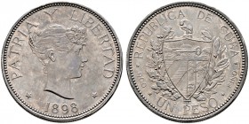 Kuba. 
Peso 1898. KM A8.
selten, feine Patina, kleine Kratzer und Randfehler, vorzüglich aus polierten Stempeln
