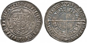 Luxemburg. Jobst von Mähren 1388-1402 
Gros (sogen. Gans) o.J. (1388/97). Quadrierter Wappenschild im doppelten Spitzdreipass / Langkreuz auf doppelt...