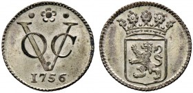 Niederländisch-Indien (Ostindien). Vereinigte Ostindien Companie 
Silber-1/2 Duit 1756 (aus 1755 im Stempel geändert) -Holland-. Scholten 360.
Prach...