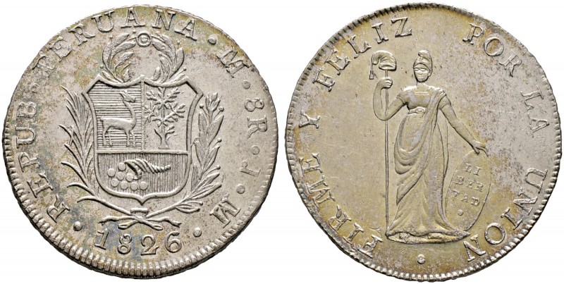 Peru. Republik 
8 Reales 1826 -Lima-. Stehende Libertas. KM 142.1.
selten in d...