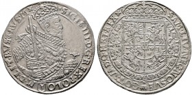 Polen. Sigismund III. Wasa 1587-1632 
Taler 1628 -Bromberg-. Gekröntes Hüftbild mit geschultertem Schwert nach rechts, die Linke hält einen Reichsapf...