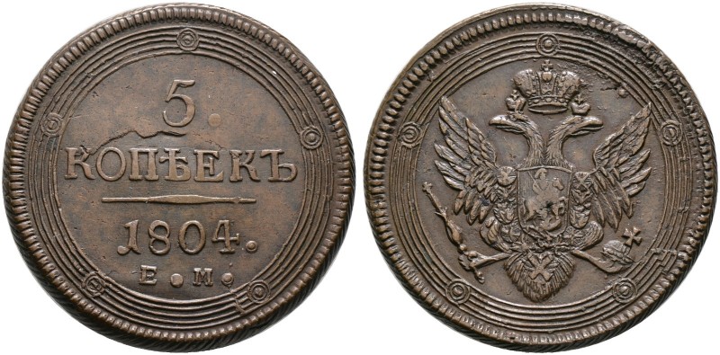 Russland. Alexander I. 1801-1825 
Cu-5 Kopeken 1804 -Ekaterinburg-. Bitkin 290,...