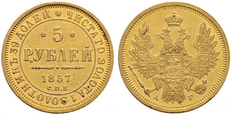 Russland. Alexander II. 1855-1881 
5 Rubel 1857 -St. Petersburg-. Bitkin 3, Uzd...