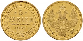 Russland. Alexander II. 1855-1881 
5 Rubel 1857 -St. Petersburg-. Bitkin 3, Uzdenikov 239, Fr. 163. 6,55 g
seltener Jahrgang, vorzüglich