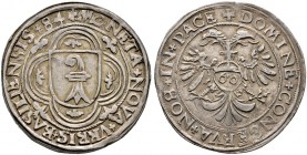 Schweiz-Basel, Stadt und Kanton. 
Guldentaler zu 60 Kreuzer 1584. Wappenschild im verzierten Doppelvierpass / Doppeladler, auf der Brust der Reichsap...