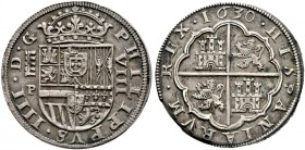 Spanien. Philipp IV. 1621-1665 
8 Reales 1630 -Segovia (P)-. CCT 277. -Walzenprägung-
attraktives Exemplar, sehr schön-vorzüglich