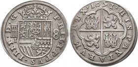 Spanien. Philipp IV. 1621-1665 
8 Reales 1651 -Segovia (I)-. CCT 293. -Walzenprägung-
beidseitig fein ausgeprägtes Exemplar in überdurchschnittliche...
