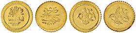 Türkei. Mahmud II. AH 1223-1255/AD 1808-1839 
Lot (2 Stücke): 1/4 Zeri Mahbub AH 1230 und 1233 (1814 und 1817). Jahr 8 und Jahr 11. KM 608, Fr. 88, S...