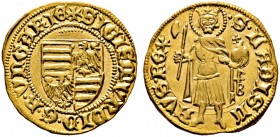 Ungarn. Sigismund 1387-1437 
Goldgulden o.J. (1387-1396) -Buda-. Kammergraf Franciscus Bernardi. Quadrierter Wappenschild mit zwei Adler / St. Ladisl...