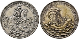 Ungarn-Kremnitz. 
Talerförmige Silbermedaille o.J. (um 1750) nach dem Modell von Hermann Roth (unsigniert). St. Georg nach rechts reitend, mit der La...