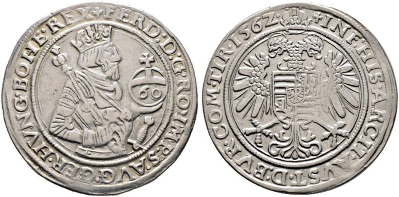 Haus Habsburg. Ferdinand I. 1521-1564 
Guldentaler zu 60 Kreuzer 1562 -Hall-. M...