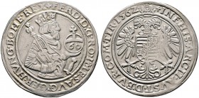 Haus Habsburg. Ferdinand I. 1521-1564 
Guldentaler zu 60 Kreuzer 1562 -Hall-. Markl 1727 var. (mit AVG.), Dav. 33, Voglh. 57, MT 140.
minimal bearbe...