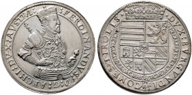 Haus Habsburg. Erzherzog Ferdinand 1564-1595 
Taler o.J. -Hall-. Ältere Gesichtszüge, Harnisch mit großem Rankenornament verziert. MT 277, Dav. 8102,...