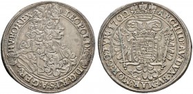 Haus Habsburg. Leopold I. 1657-1705 
1/2 Taler 1702 -Kremnitz-. Her. 852, Huszar 1404. -Walzenprägung-
kleine Kratzer auf dem Revers, gutes sehr sch...