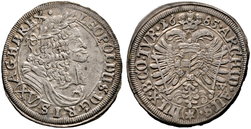 Haus Habsburg. Leopold I. 1657-1705 
15 Kreuzer 1685 -Mainz-. Sogenannte Hohenl...