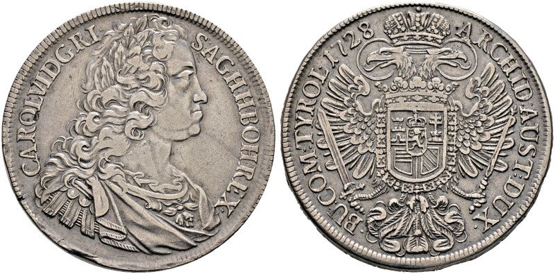 Haus Habsburg. Karl VI. 1711-1740 
Taler 1728 -Prag-. Mit Randschrift. Her. 387...
