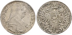 Haus Habsburg. Maria Theresia 1740-1780 
1/2 Taler 1767 -Wien-. Her. 631, Eyp. 200.
minimal justiert, kleiner Schrötlingsfehler auf dem Avers, sehr ...